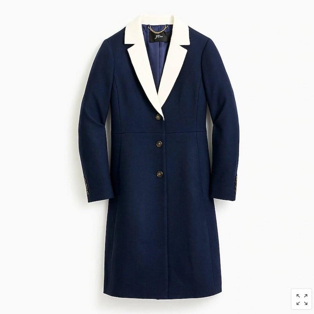 J.Crew Contrast Lapel Topcoat in Double-Serge Wool Navy 8 NWT